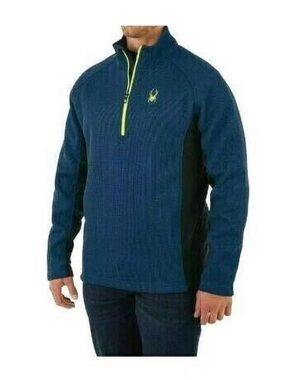 Spyder Outbound Mens XXL Blue Waffle Knit Half Zip Fleece Sweater‎ Pullover